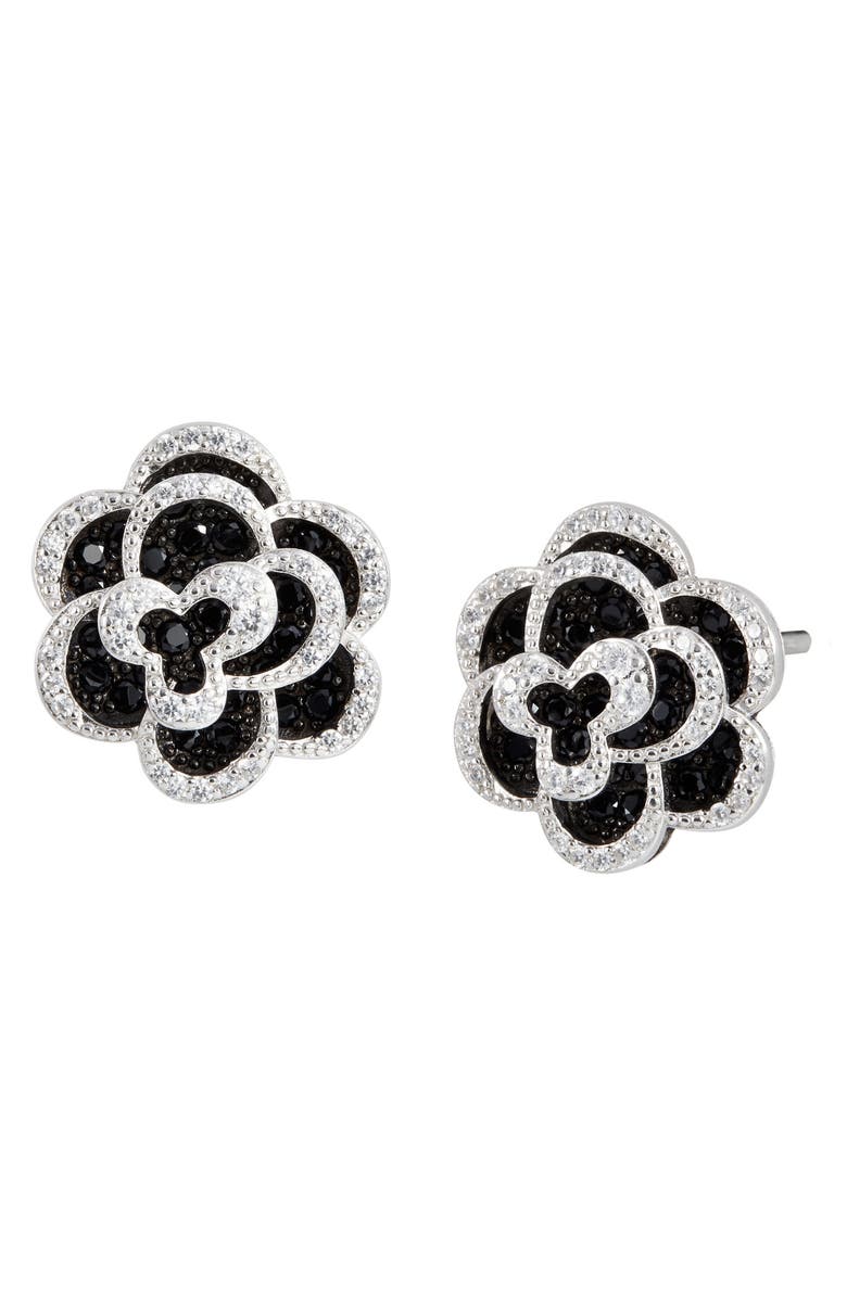 SAVVY CIE JEWELS Platinum Plated Sterling Silver CZ Flower Stud Earrings, Main, color, 