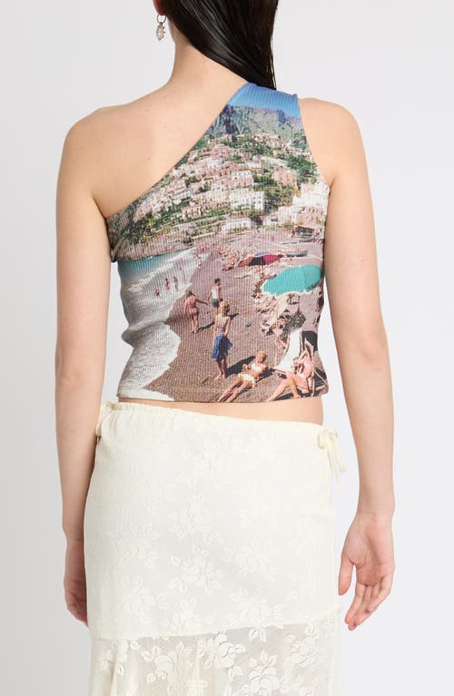Muse Assembly Placement Print One-shoulder Ribbed Top In Multi