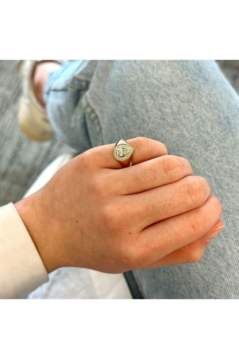 Pear Bezel Signet Lab Diamond Ring in 14K, Alternate, color, White Gold