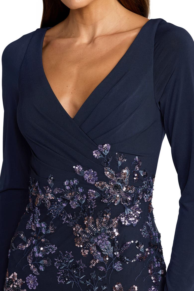 Floral Embroidered Jersey Long Sleeve Gown, Alternate, color, Midnight Multi