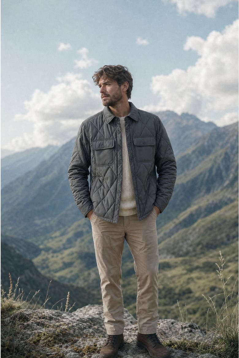 Lightweight Quilted Shirt Jacket, Alternate, color, Charcoal