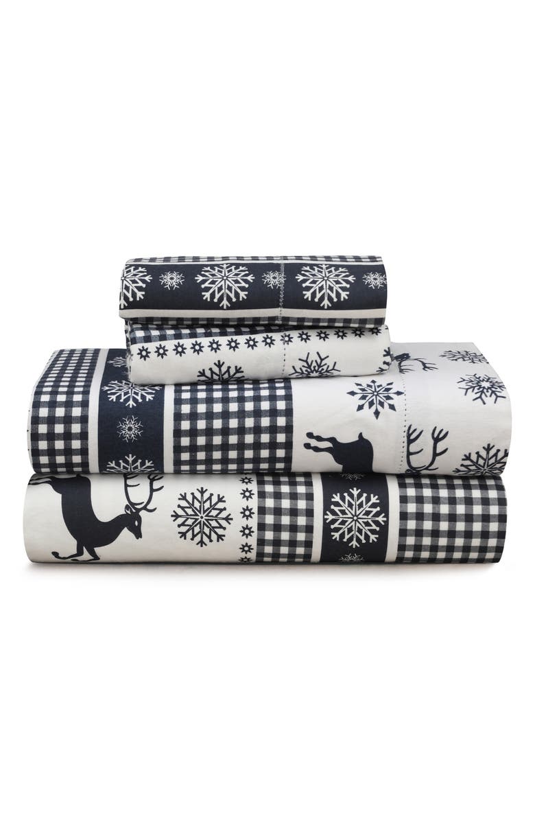 AZORES HOME Gingham Deer Heavyweight Cotton Set of 2 Pillowcases, Main, color, Navy