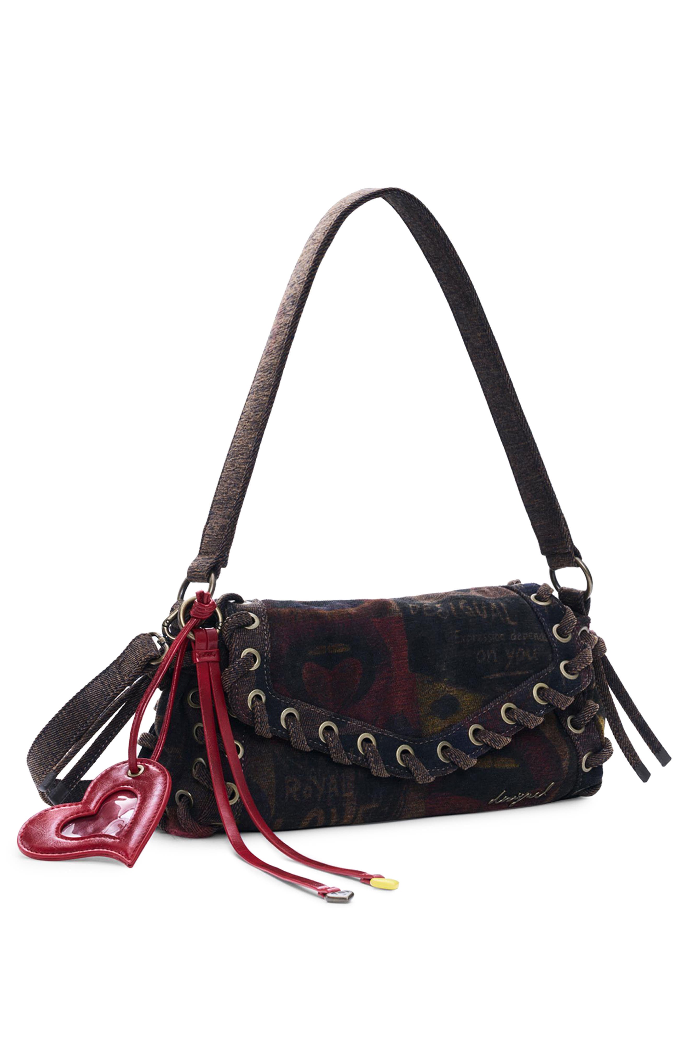 Desigual Graffiti Lips Denim Crossbody, Alternate, color, 