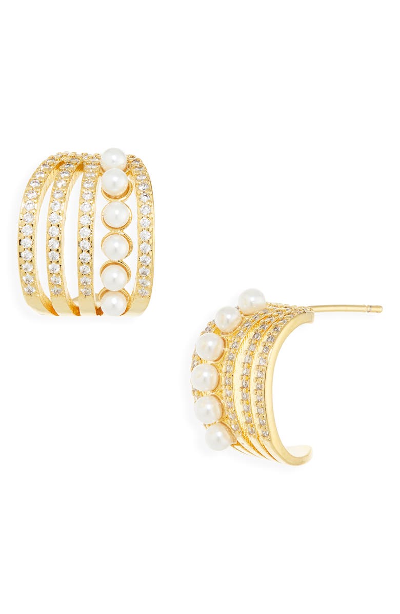 Nordstrom Demi Fine Faux Pearl & Pavé Earrings, Main, color, 14K Gold Plated