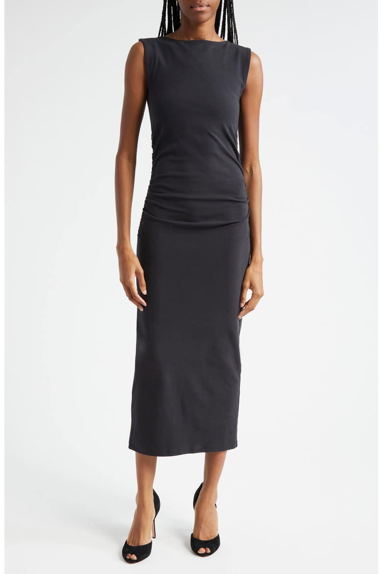 Charissa Sleeveless Stretch Cotton Midi Dress, Main, color, BLACK
