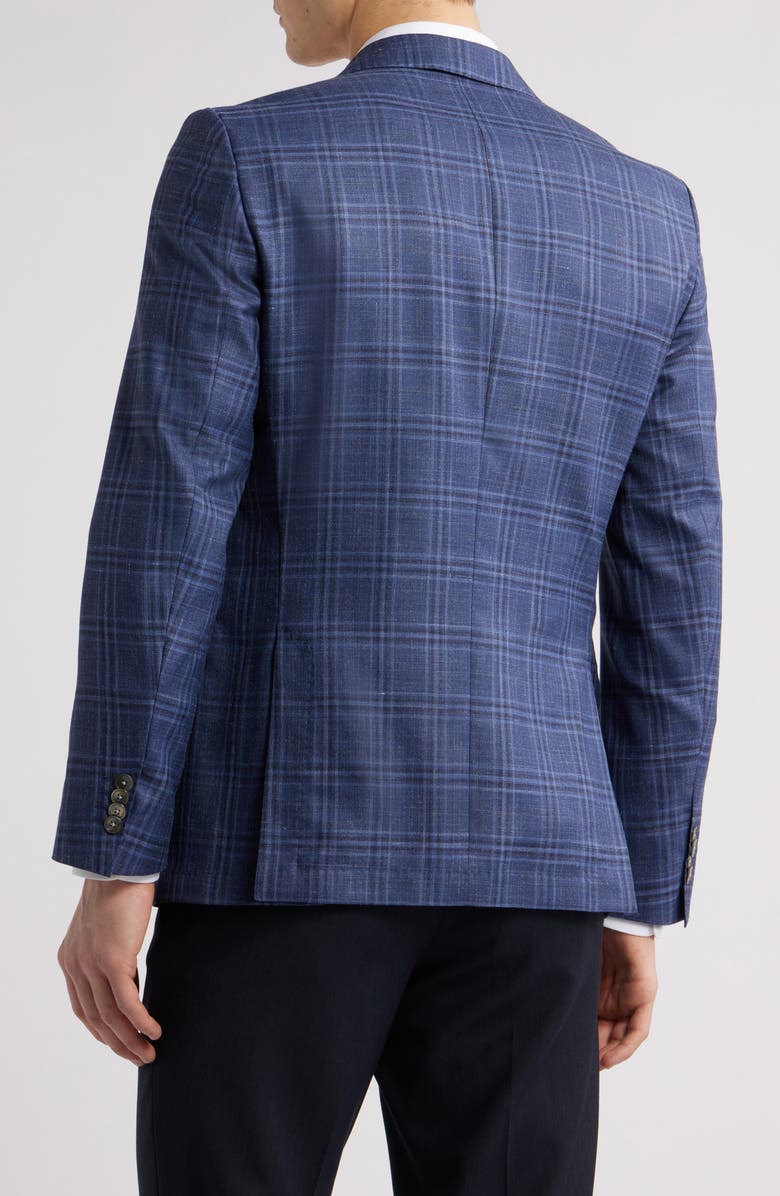 BOSS Hutson Slim Fit Blue Check Wool & Silk Blend Sport Coat, Alternate, color, Medium Blue