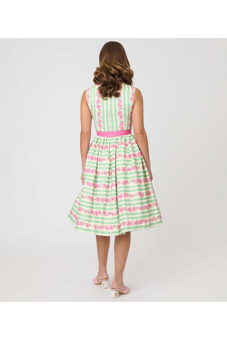 Sleeveless Belted Swing Dress, Alternate, color, Green & Pink Floral Print