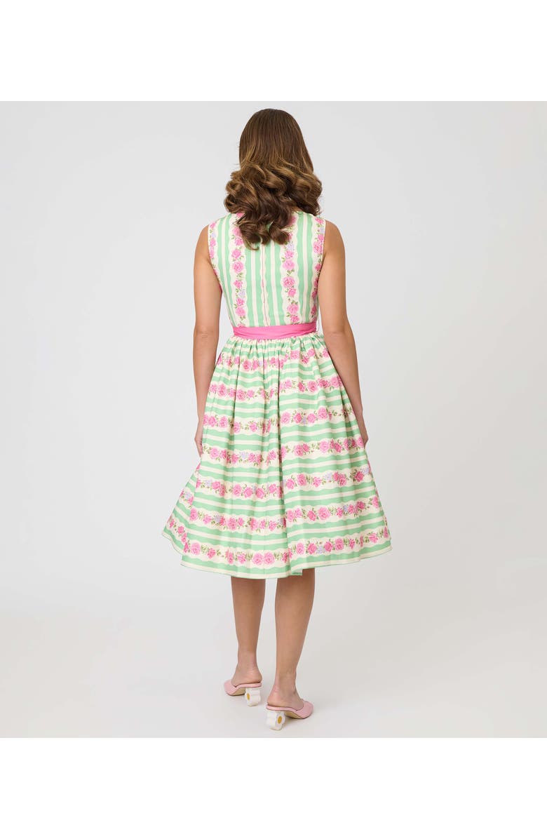 Unique Vintage Sleeveless Belted Swing Dress, Alternate, color, Green & Pink Floral Print