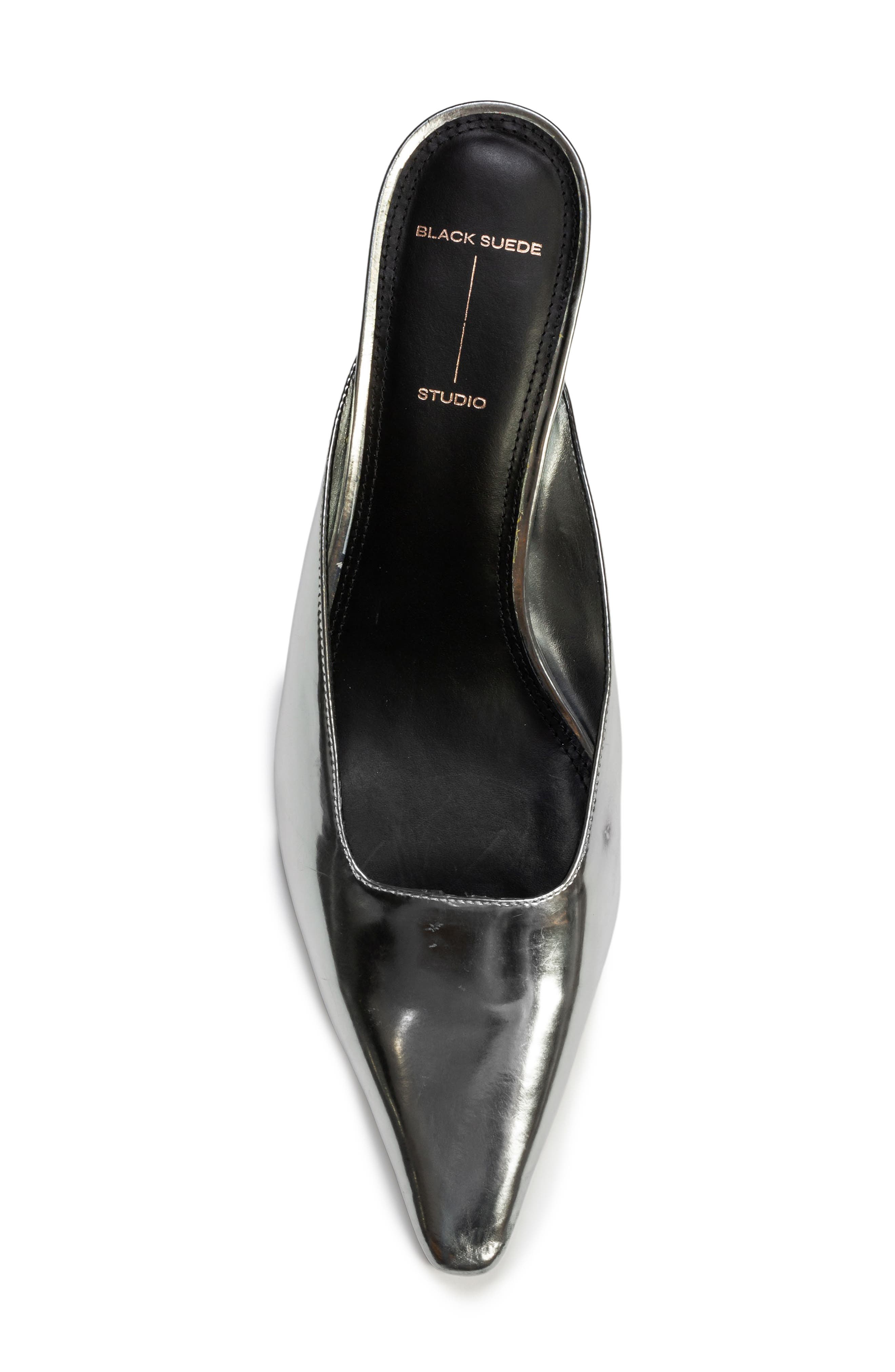 BLACK SUEDE STUDIO Logan Kitten Heel Mule, Alternate, color, Silver