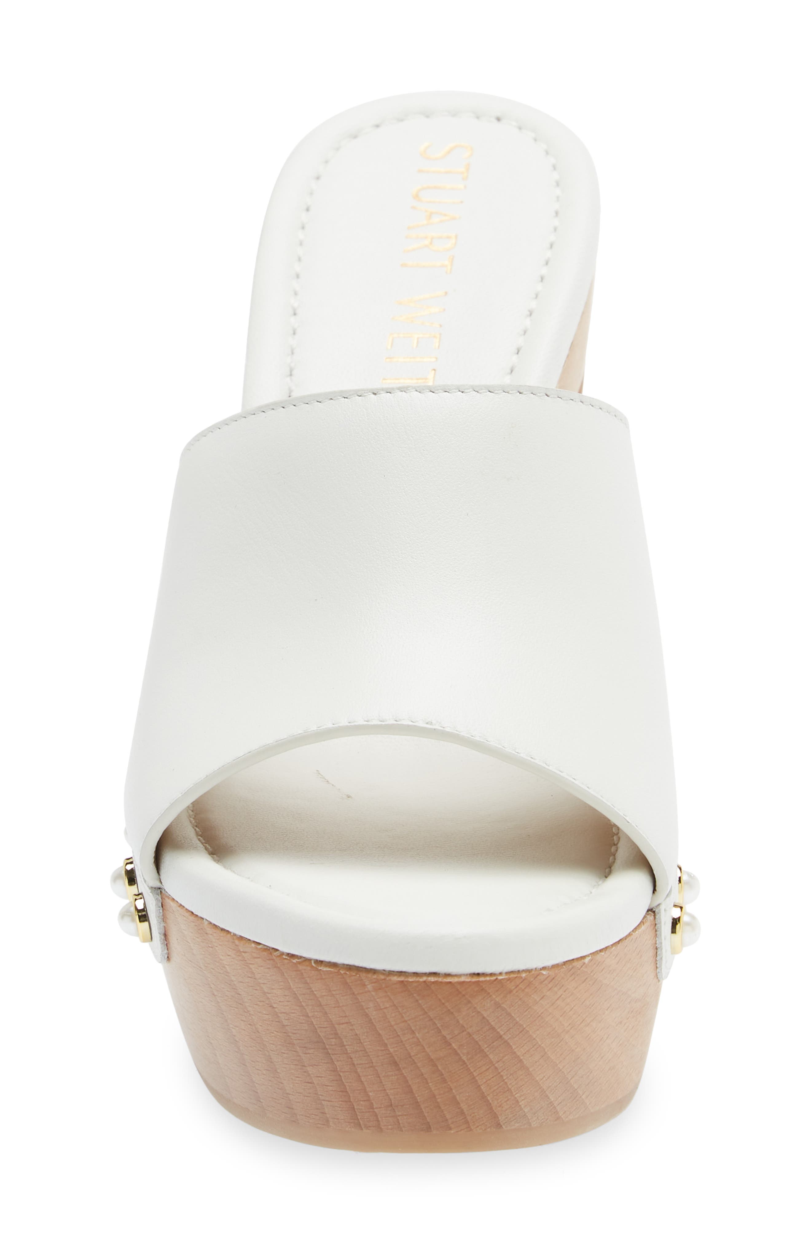 Stuart Weitzman Imitation Pearl Clog 85 Sandal, Alternate, color, White.
