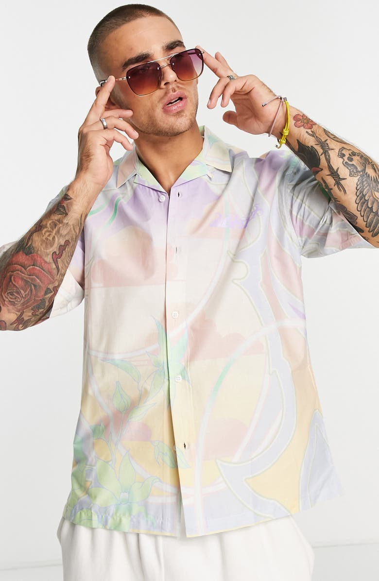 Topman Men's Sherbert Print Short Sleeve Cotton Button-Up Shirt, Alternate, color, 
