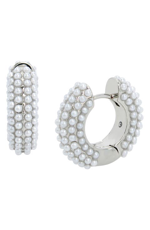 Imitation Pearl Huggie Hoop Earrings