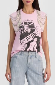 Alice + Olivia Micah Embellished Muscle T-Shirt