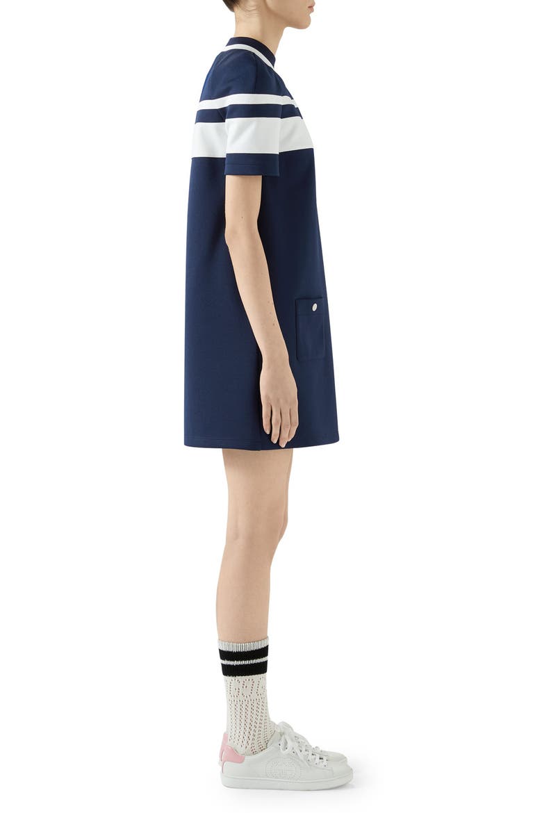 Stripe A-Line Jersey Piqué Dress, Alternate, color, BLUE/ WHITE