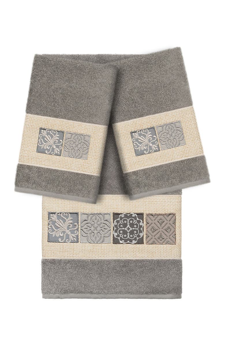 Linum Home Textiles Vivian 3-Piece Embellished Towel - Dark Gray, Main, color, Dark Gray