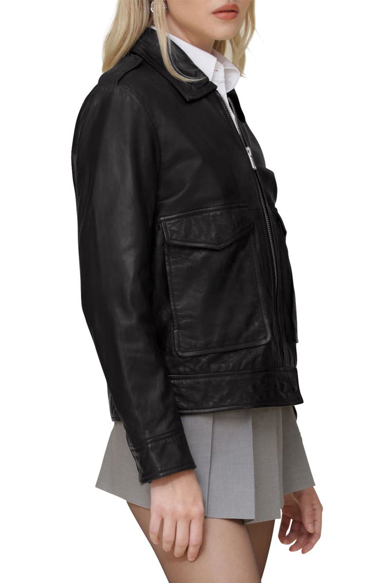 Avec Les Filles Leather Aviator Jacket, Alternate, color, 
