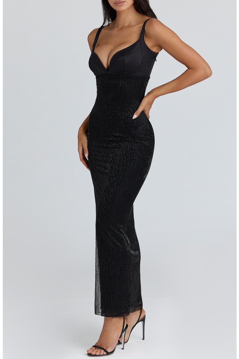 Ari Hand Beaded Body-Con Gown, Alternate, color, BLACK