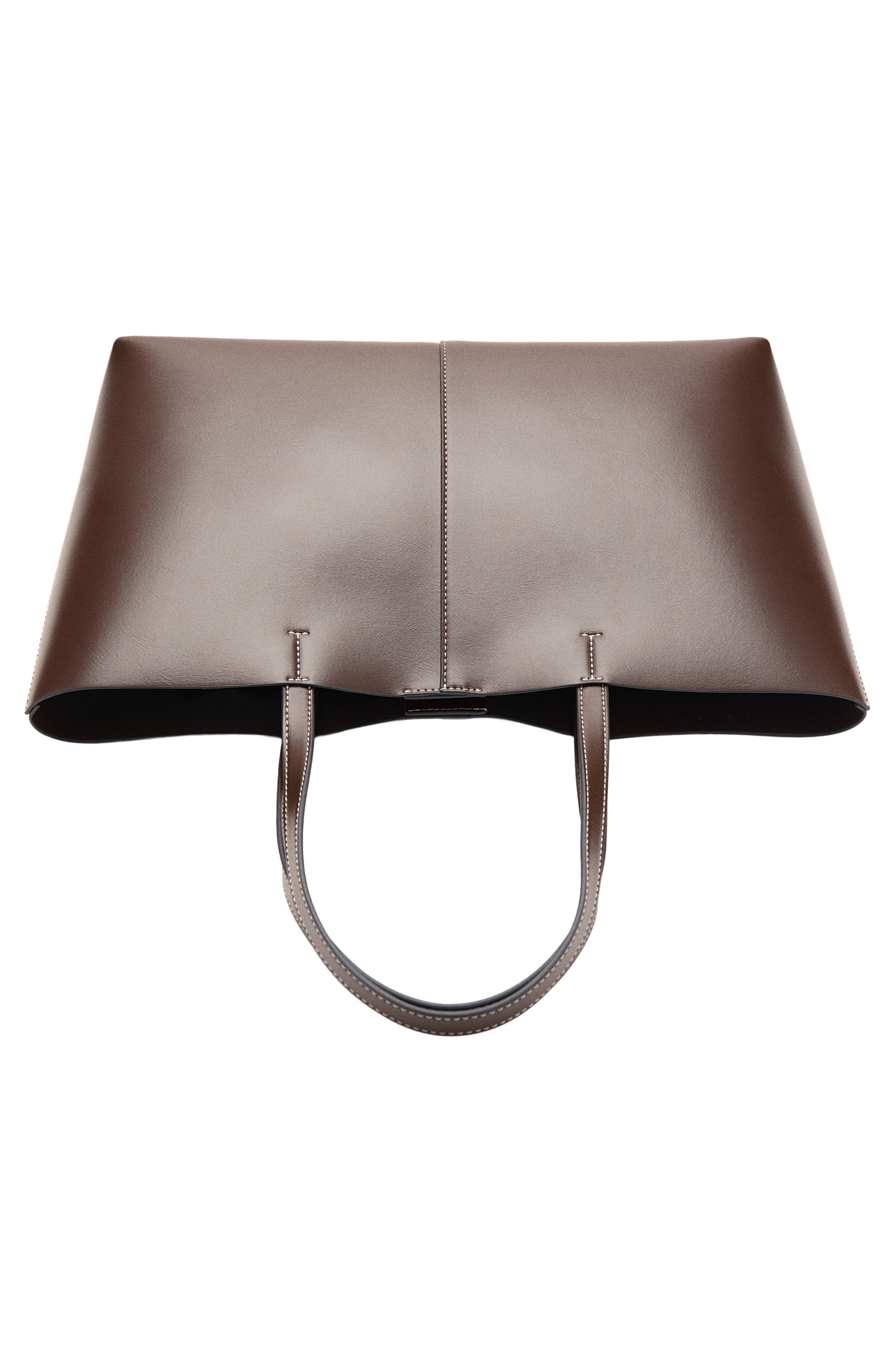 MANGO Faux Leather Shopper Tote, Alternate, color, Brown
