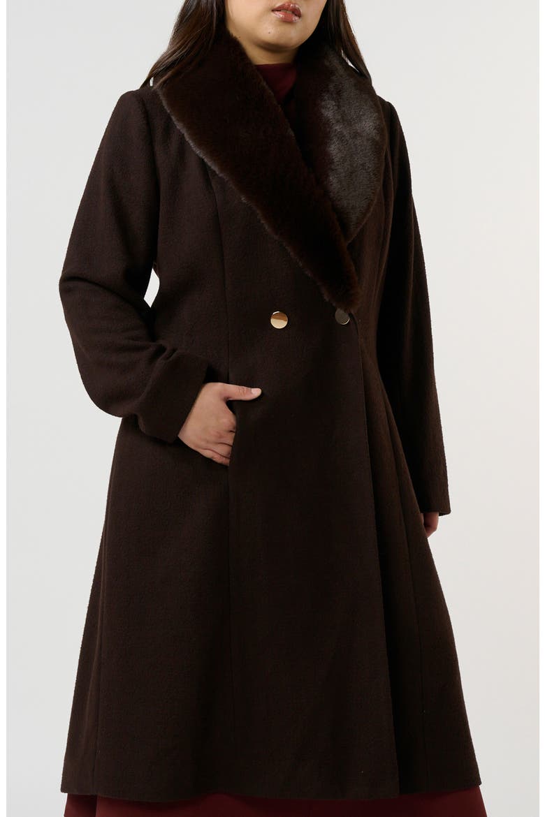 Alastair Double Breasted Coat with Removable Faux Fur Collar, Alternate, color, MOCHA