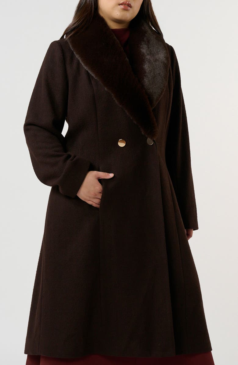 Estelle Alastair Double Breasted Coat with Removable Faux Fur Collar, Alternate, color, Mocha