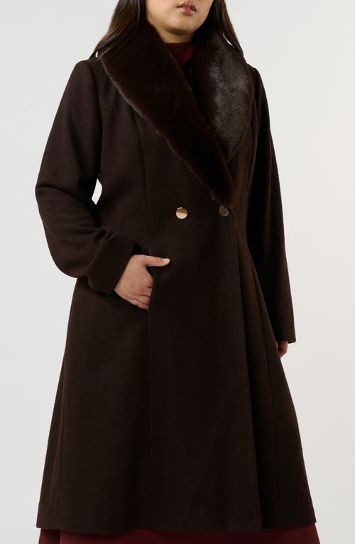 Estelle Alastair Double Breasted Coat With Removable Faux Fur Collar In Brown