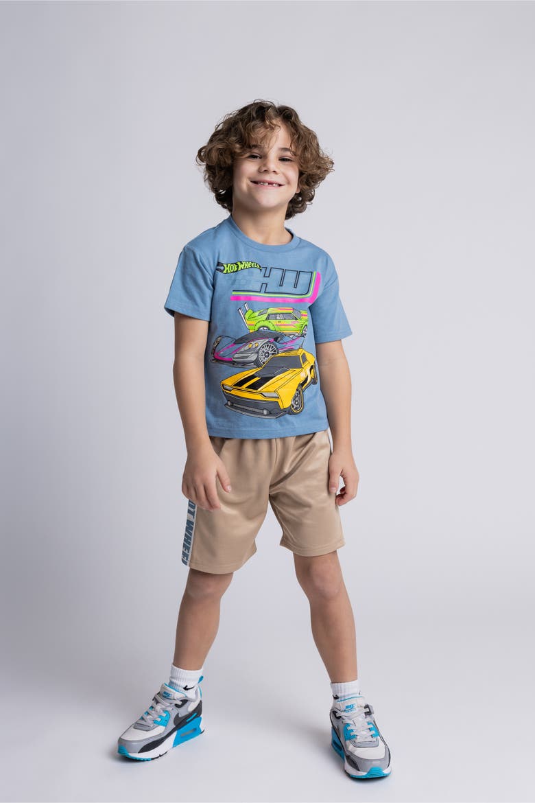 T-Shirt and Mesh Shorts Set, Alternate, color, Hot Wheels Blue Tan
