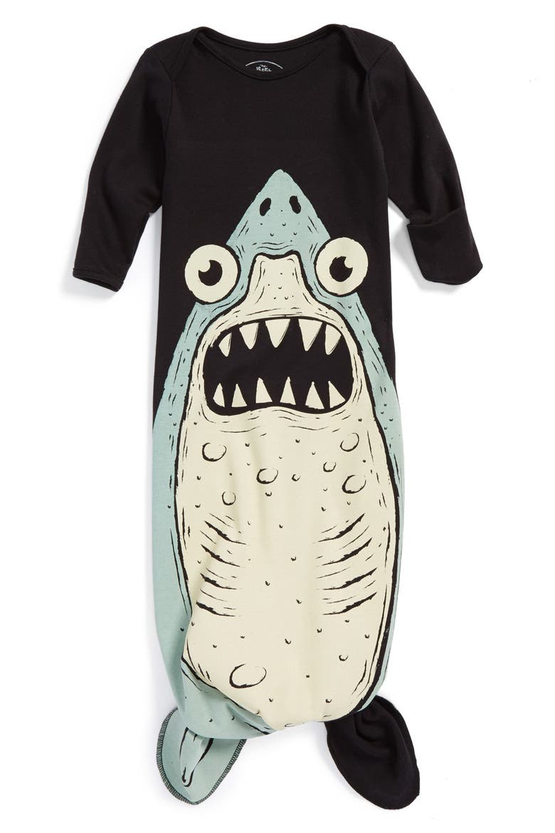 'Shark' Organic Cotton Gown, Main, color, BLACK