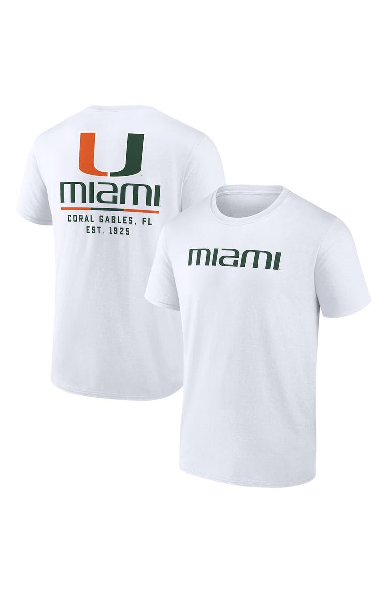 FANATICS Men's Fanatics Branded White Miami Hurricanes Game Day 2-Hit T-Shirt, Main, color,