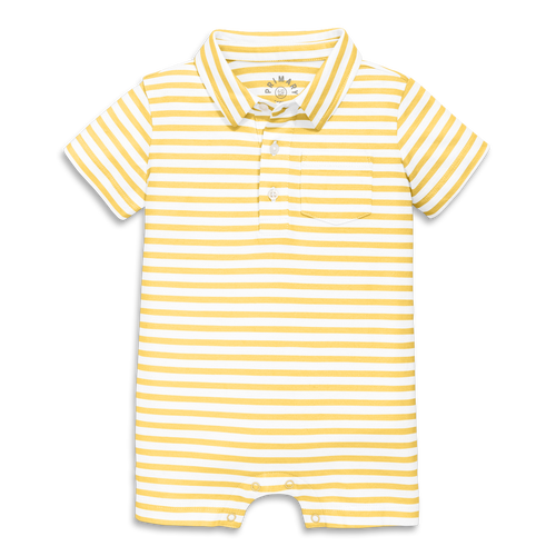 Primary Baby Polo Shortie In Mini Stripe In Sunlight White Stripe