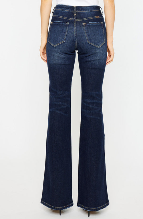 Kancan Laura Flare Jeans In Dark Stone Wash In Dark Wash