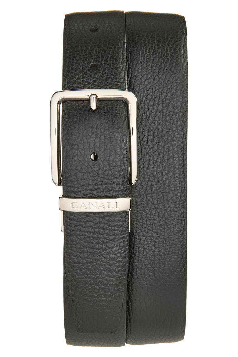 Reversible Grained Leather Belt, Main, color, BLACK