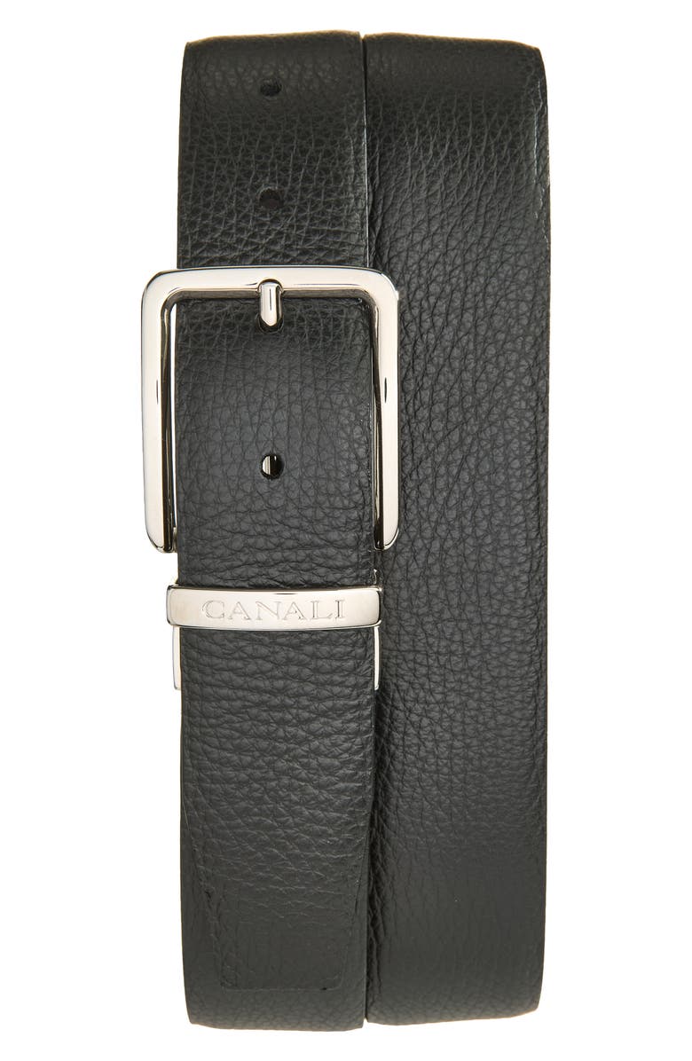 Canali Reversible Grained Leather Belt, Main, color, Black