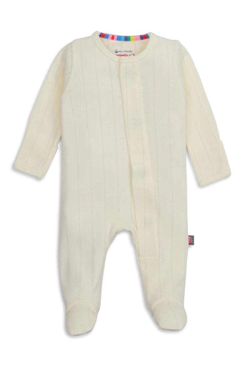 Love Lines Pointelle Magnetic Organic Cotton Footie, Main, color, WHITE
