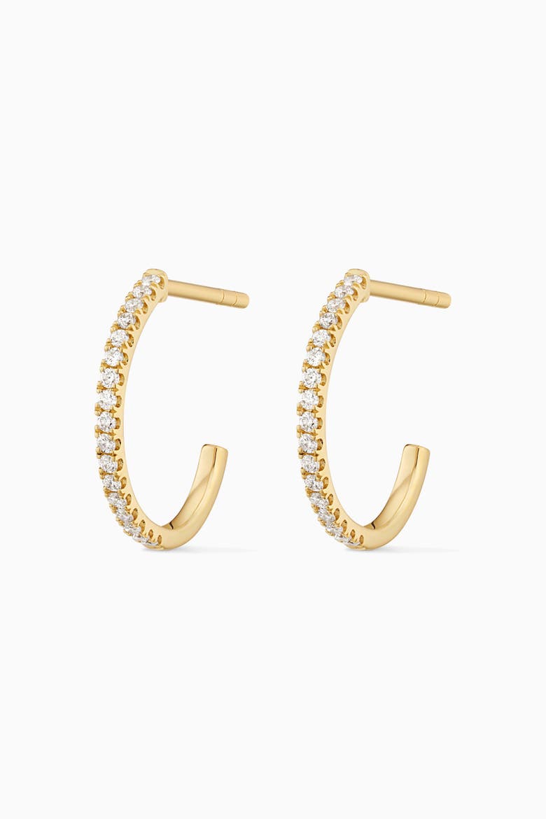14K Yellow Solid Gold Regal Diamond Open Hoops, Alternate, color, Yellow Gold, Natural Diamonds