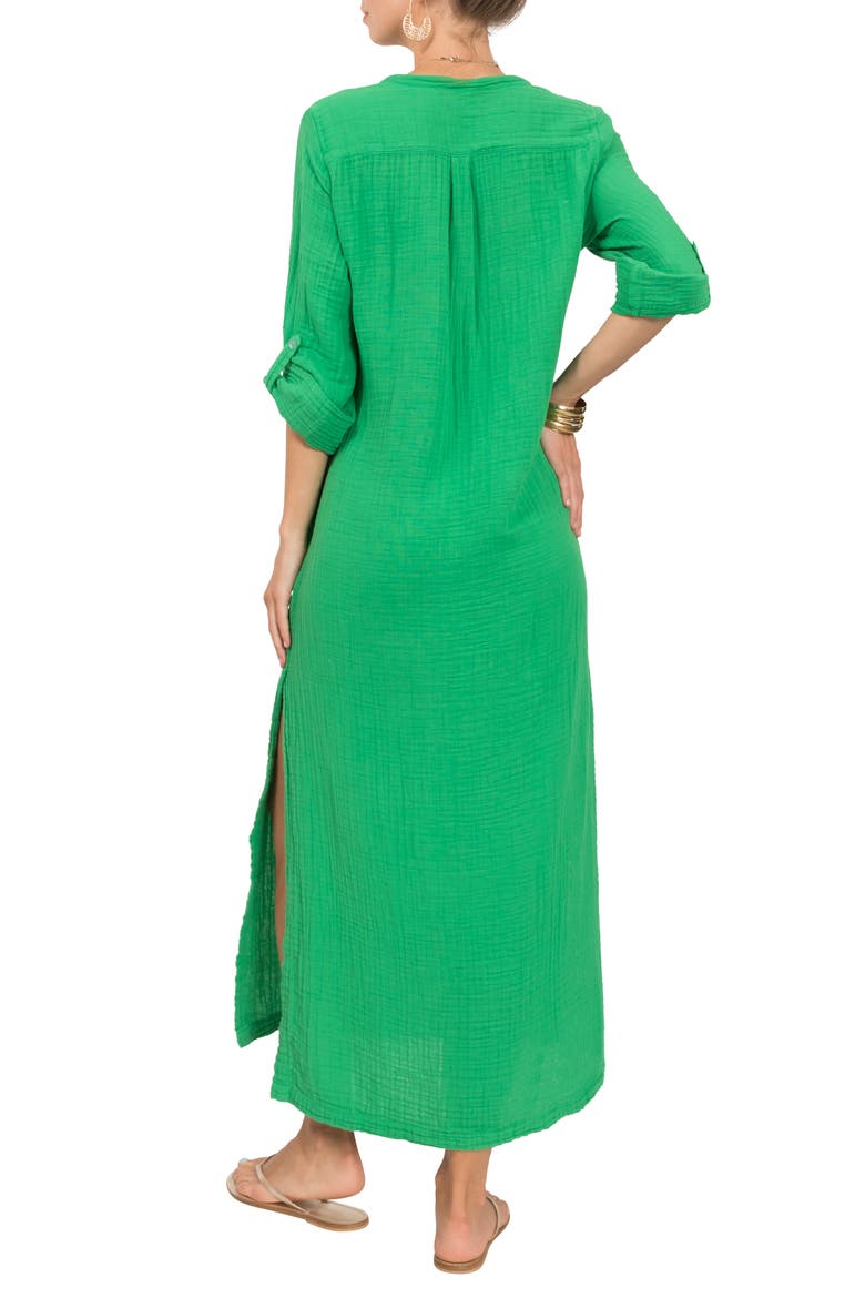 Button Front Cotton Gauze Caftan, Alternate, color, PARAKEET