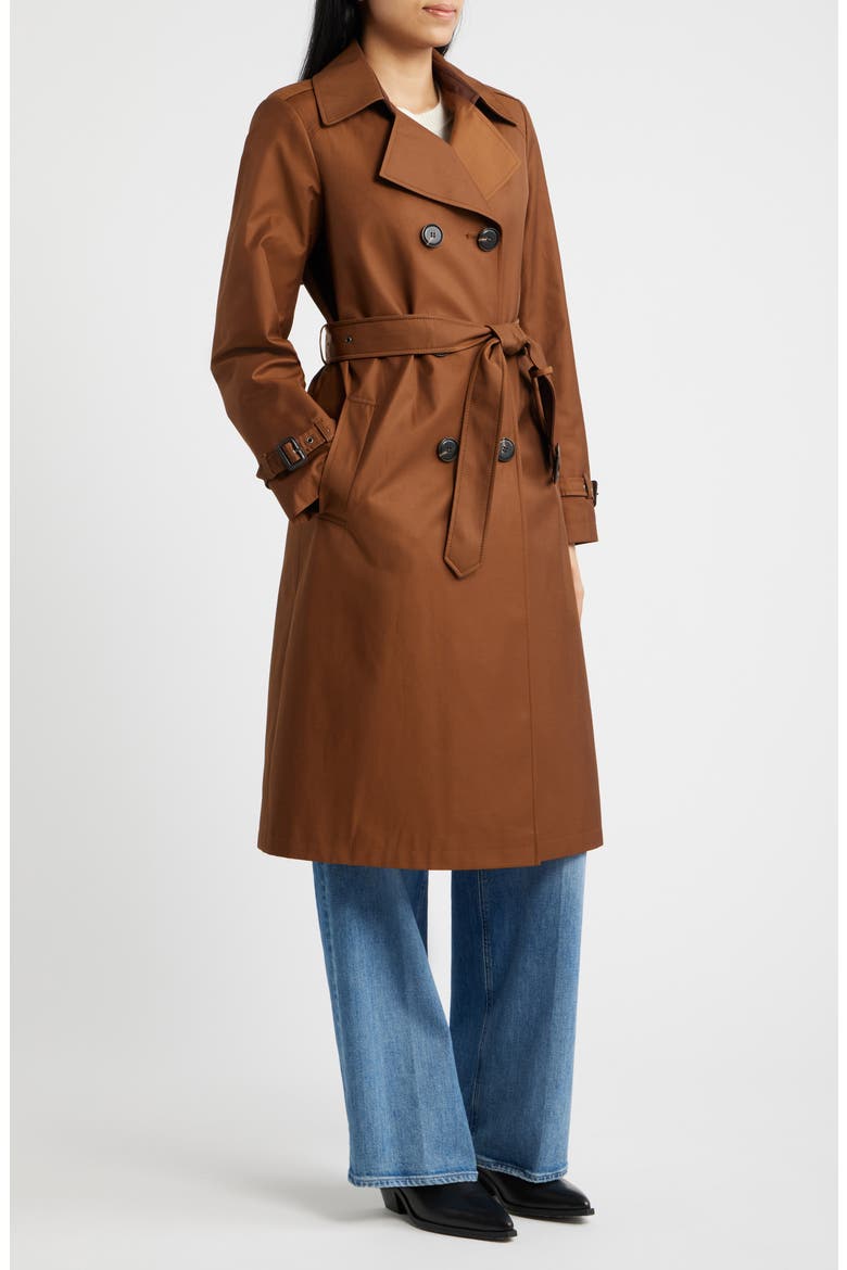 Double Breasted Trench Coat with Faux Suede Detail, Alternate, color, TOFFEE