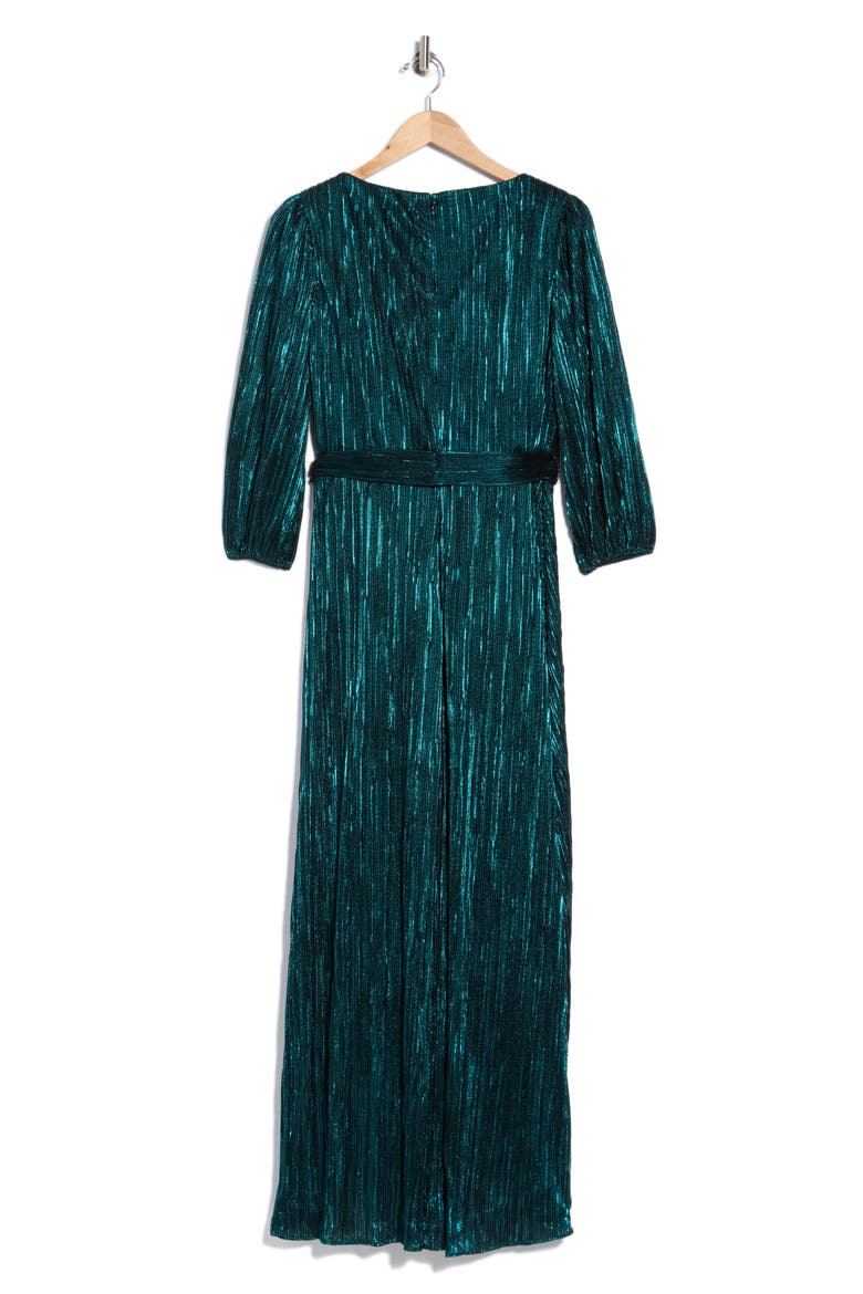 Balloon Sleeve Plissé Faux Wrap Dress, Alternate, color, BLACK/ TEAL