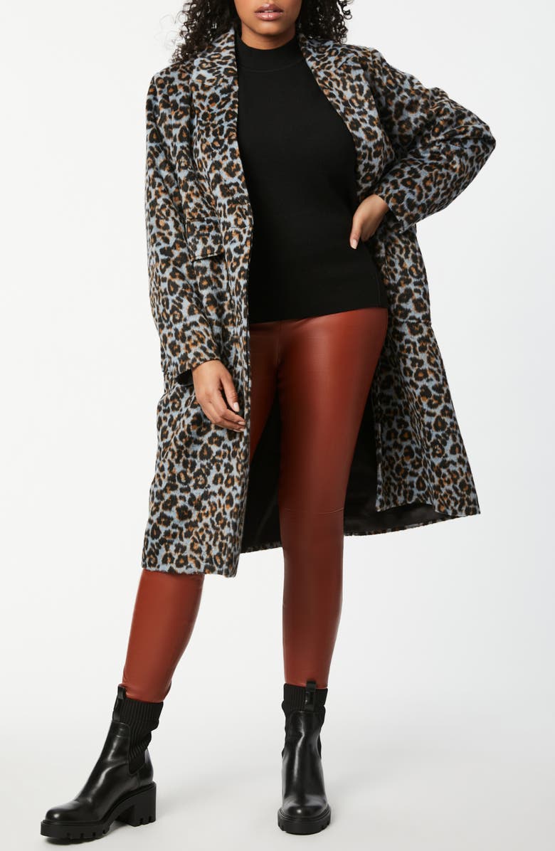 Bernardo Relaxed Fit Animal Print Coat, Alternate, color,