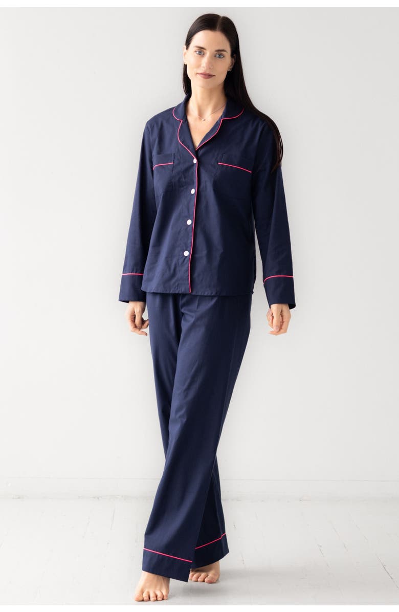 SALUA Classic Woven Cotton Pajama Set, Main, color, Navy/Pink
