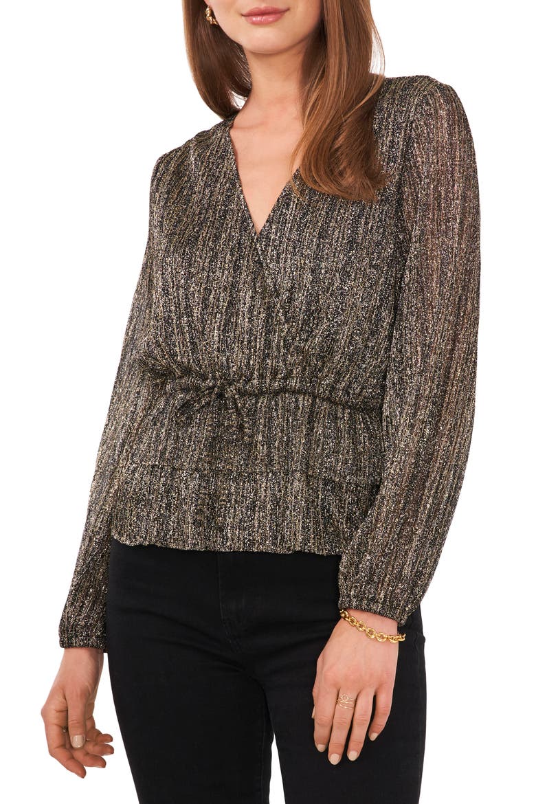 Metallic Crossfront Top, Main, color, RICH BLACK