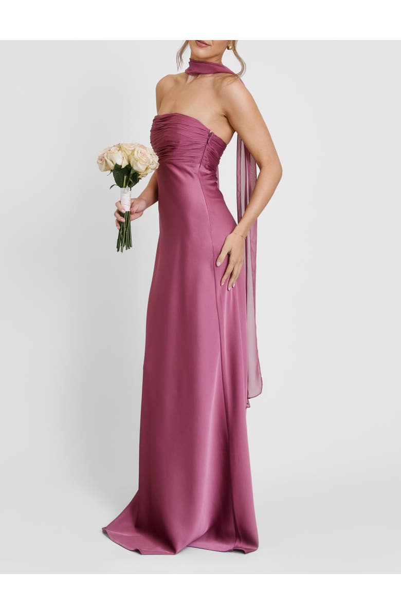 Six Stories Chiffon Bandeau Satin Maxi Dress, Alternate, color, Plum