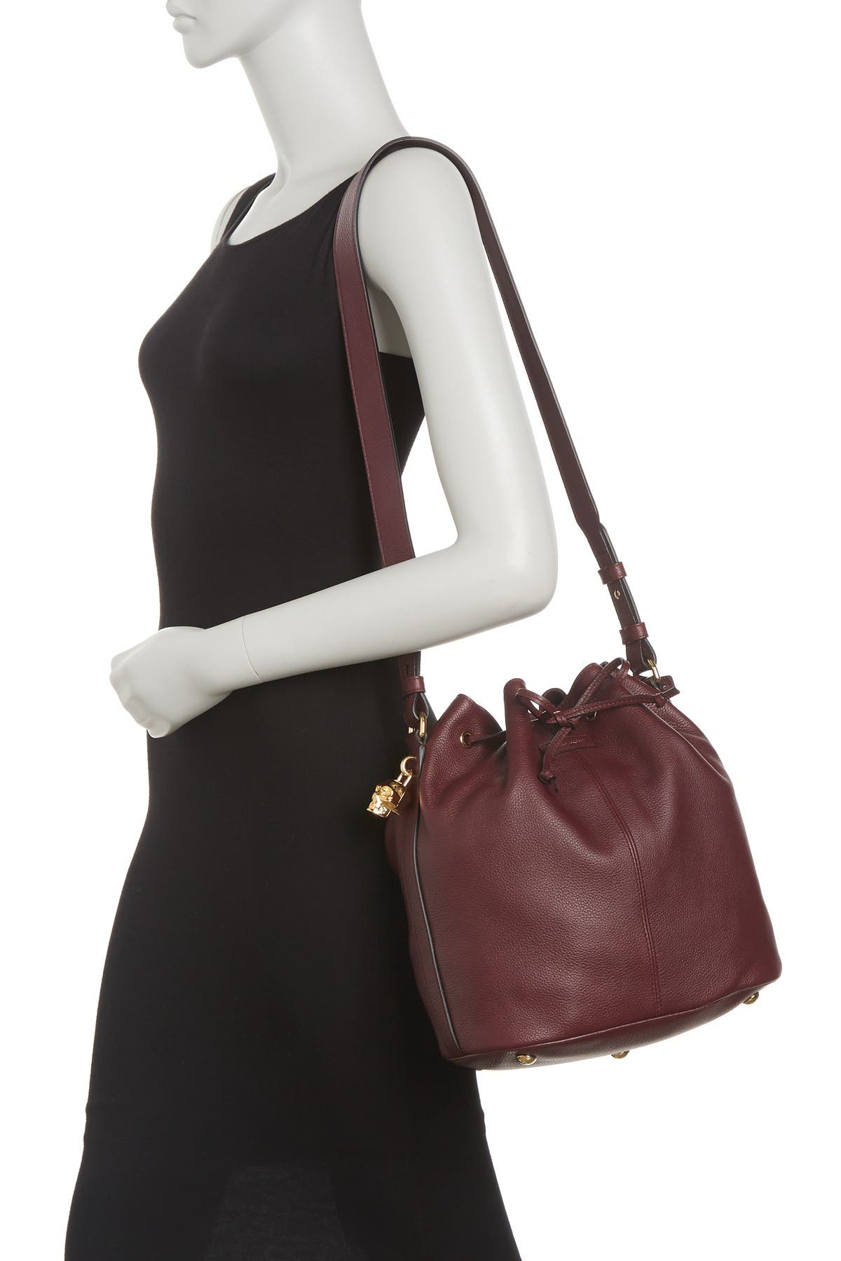 McQueen Padlock Skull Leather Bucket Bag, Main, color, 