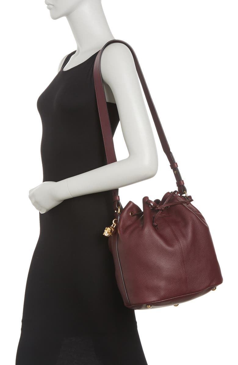 McQueen Padlock Skull Leather Bucket Bag, Main, color,