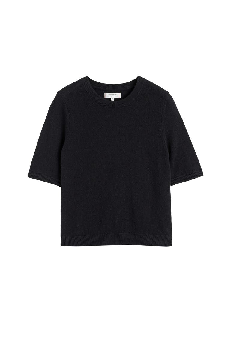 Cloud Cashmere Short Sleeve Sweater Tee, Alternate, color, Black
