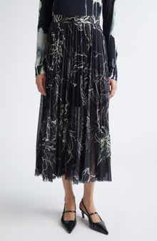 Pleated Scribble Floral Chiffon Midi Skirt