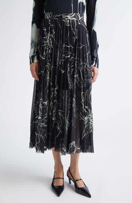 Pleated Scribble Floral Chiffon Midi Skirt