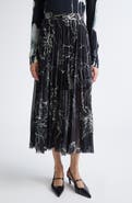 Jason Wu Collection Pleated Scribble Floral Chiffon Midi Skirt