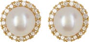 Adornia 9mm Freshwater Pearl Swarovski Crystal Halo Stud Earrings
