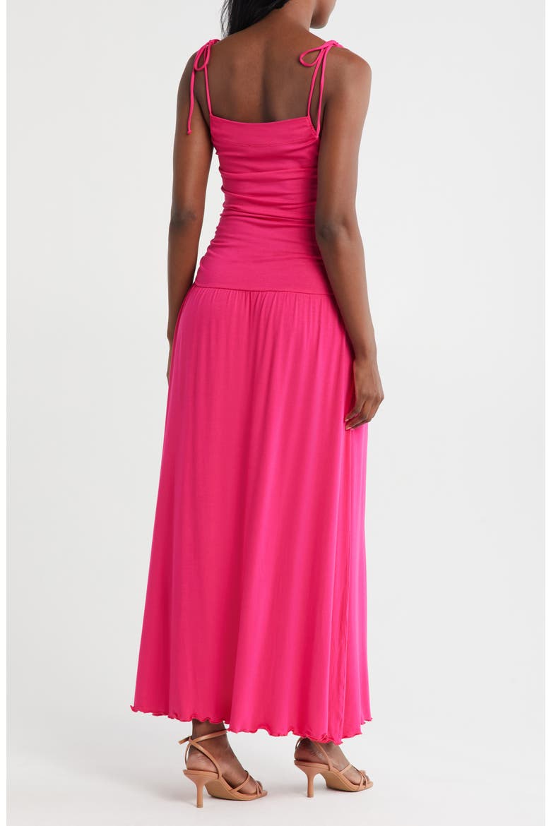 Tie Strap Ruched Fit & Flare Midi Dress, Alternate, color, FUCHSIA