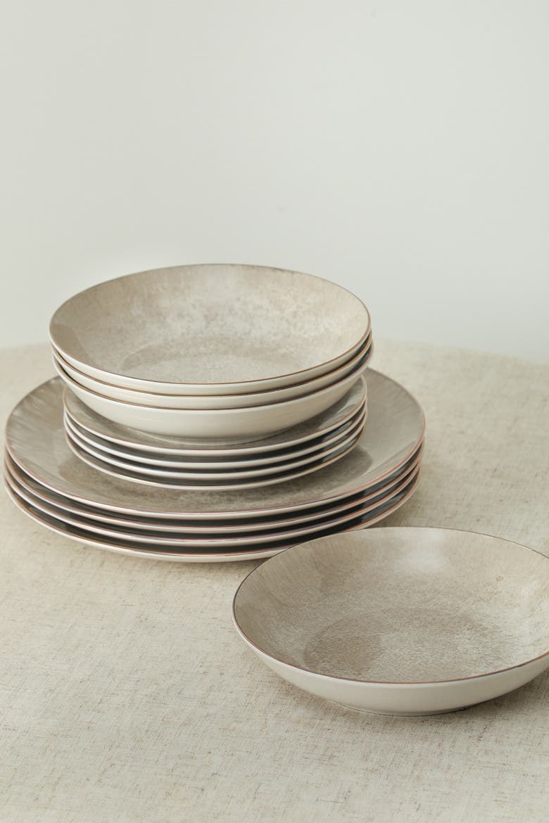 Onyx Porcelain 24-piece Dinnerware Set, Alternate, color, Beige and Gold